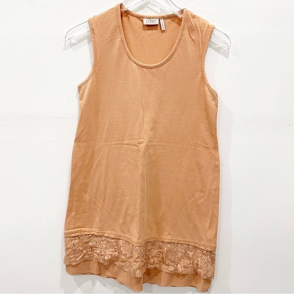Logo Lori Goldstein Orange Sleeveless Layered Lace Tank Top Long Small